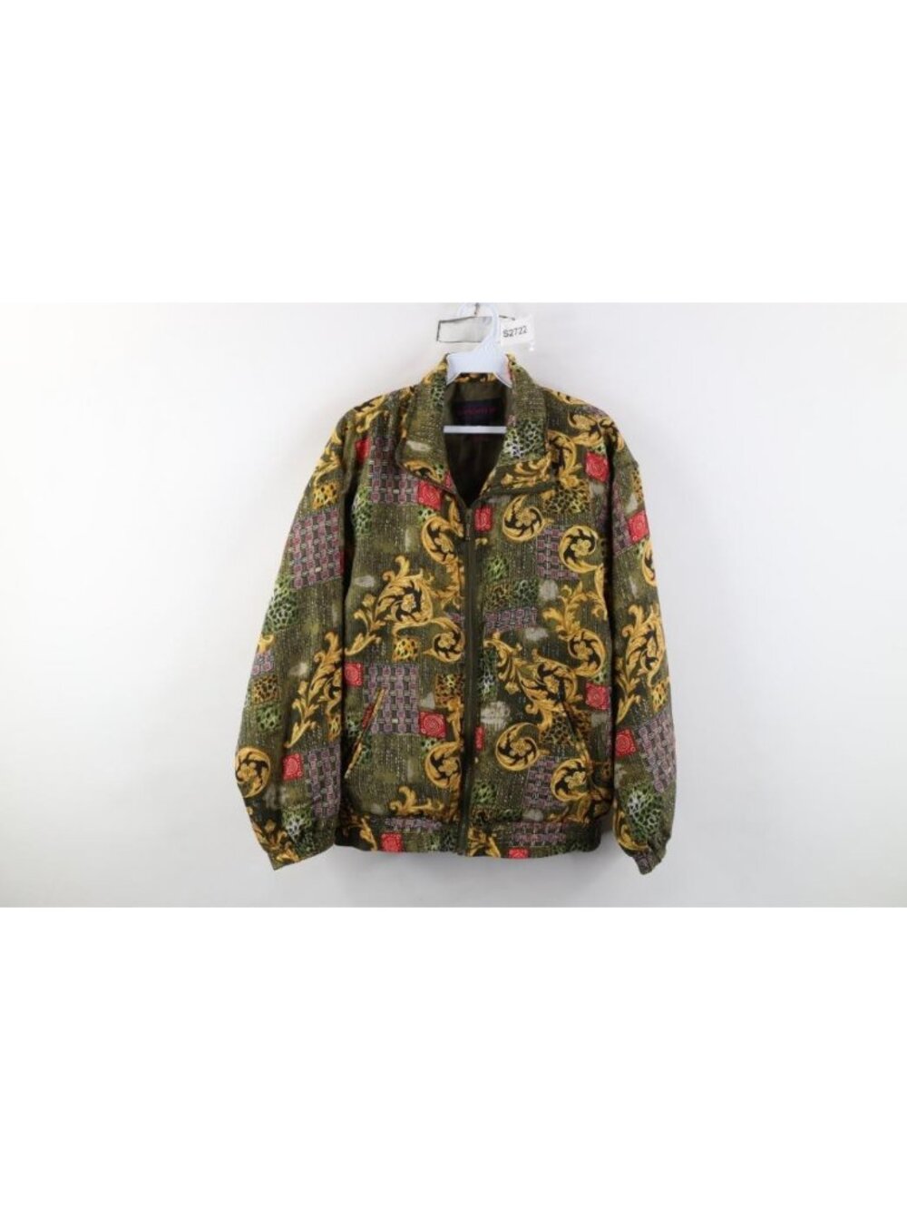 Vintage 90s Streetwear Womens Size Small Paisley Geometric Silk Bomber Jacket